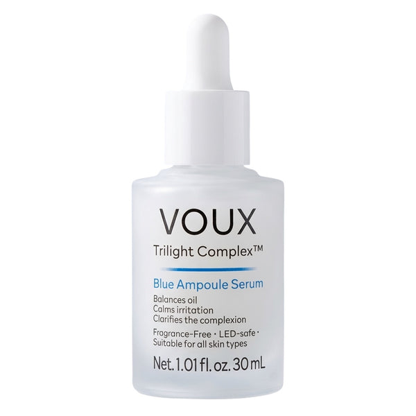 VOUX Trilight Complex Blue Ampoule Serum bottle, Korean skincare for clarity and calm