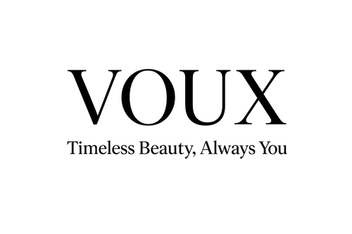 the name of my skincare is VOUX the tagline is Timeless Beauty, Always You in Black with with background 